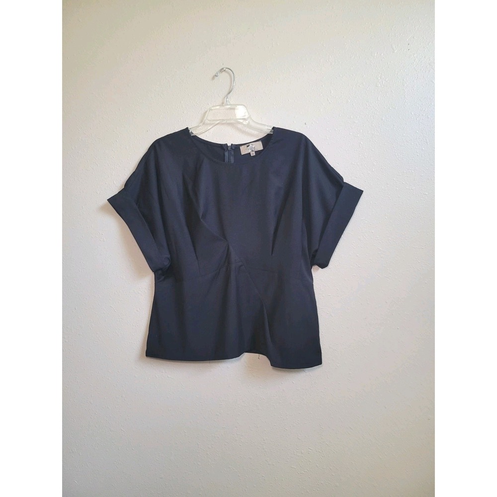 Julia Allert Women's Black Short Sleeve Back Zip Shirt Top Designer Blouse XL